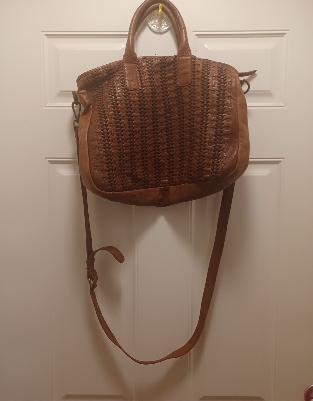 Woven Leather Crossbody Tote